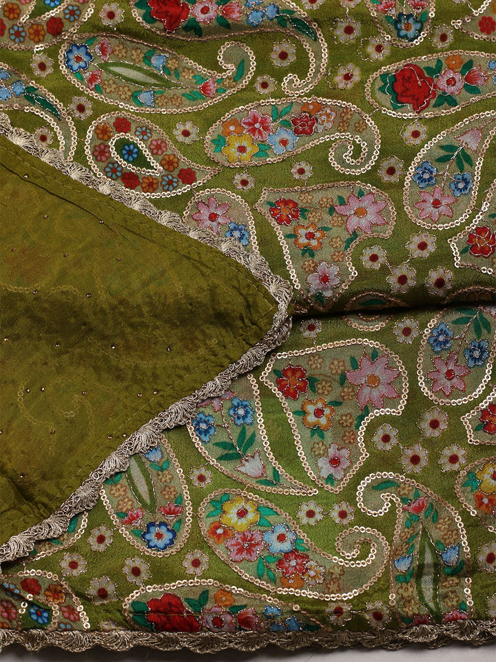 Embroidered Chinon Unstitched Suit With Dupatta