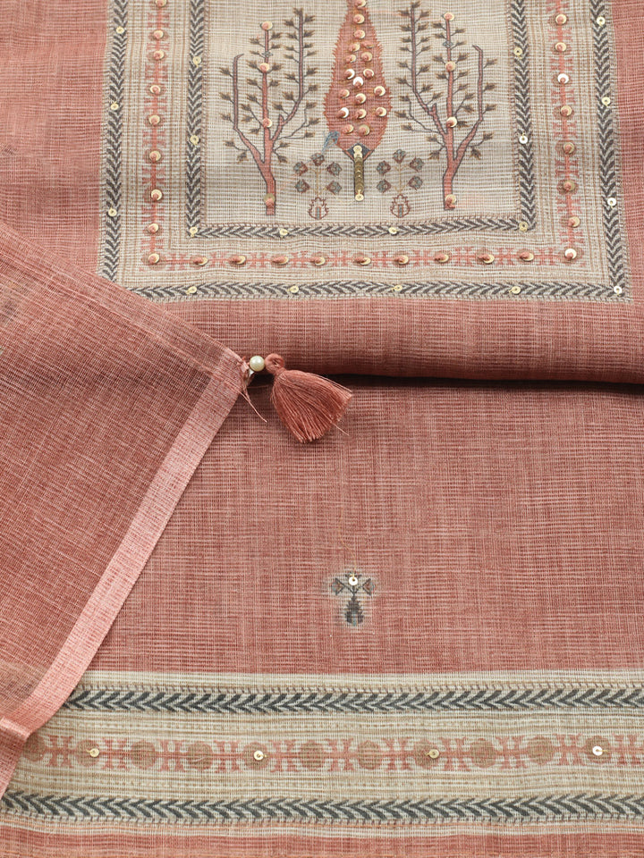 Printed Linen Blend Unstitched Suit With Pant &amp; Dupatta