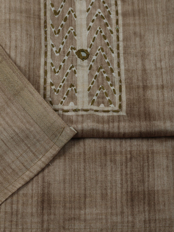 Embroidered Chanderi Unstitched Kurta With Pant &amp; Dupatta