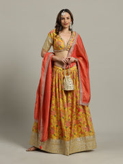 Printed & Embroidered Tissue Choli With Lehenga & Dupatta