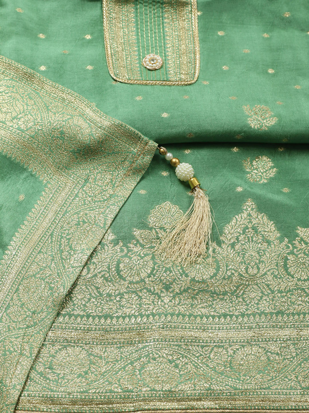 Woven Design Chanderi Unstitched Suit With Pant &amp; Dupatta