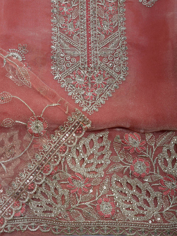 Embroidered Tissue Unstitched Suit With Pant &amp; Dupatta