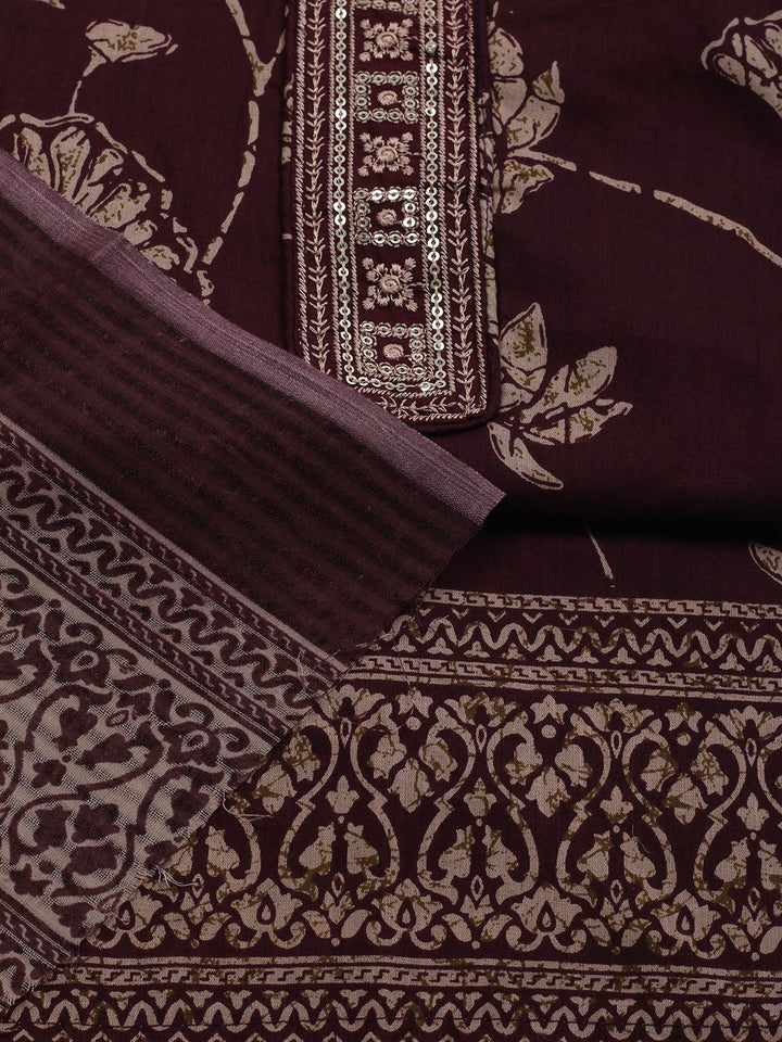 Patch Neck Cotton Blend Unstitched Suit With Dupatta