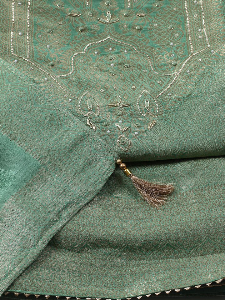 Embroidered Chanderi Unstitched Kurta With Pant &amp; Dupatta