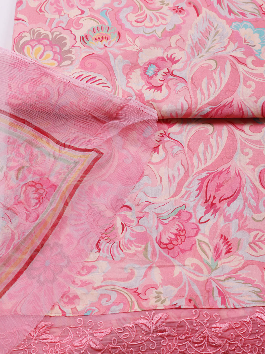 Embroidered Cotton Blend Unstitched Suit With Pant &amp; Dupatta