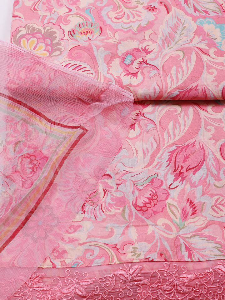 Embroidered Cotton Blend Unstitched Suit With Pant &amp; Dupatta