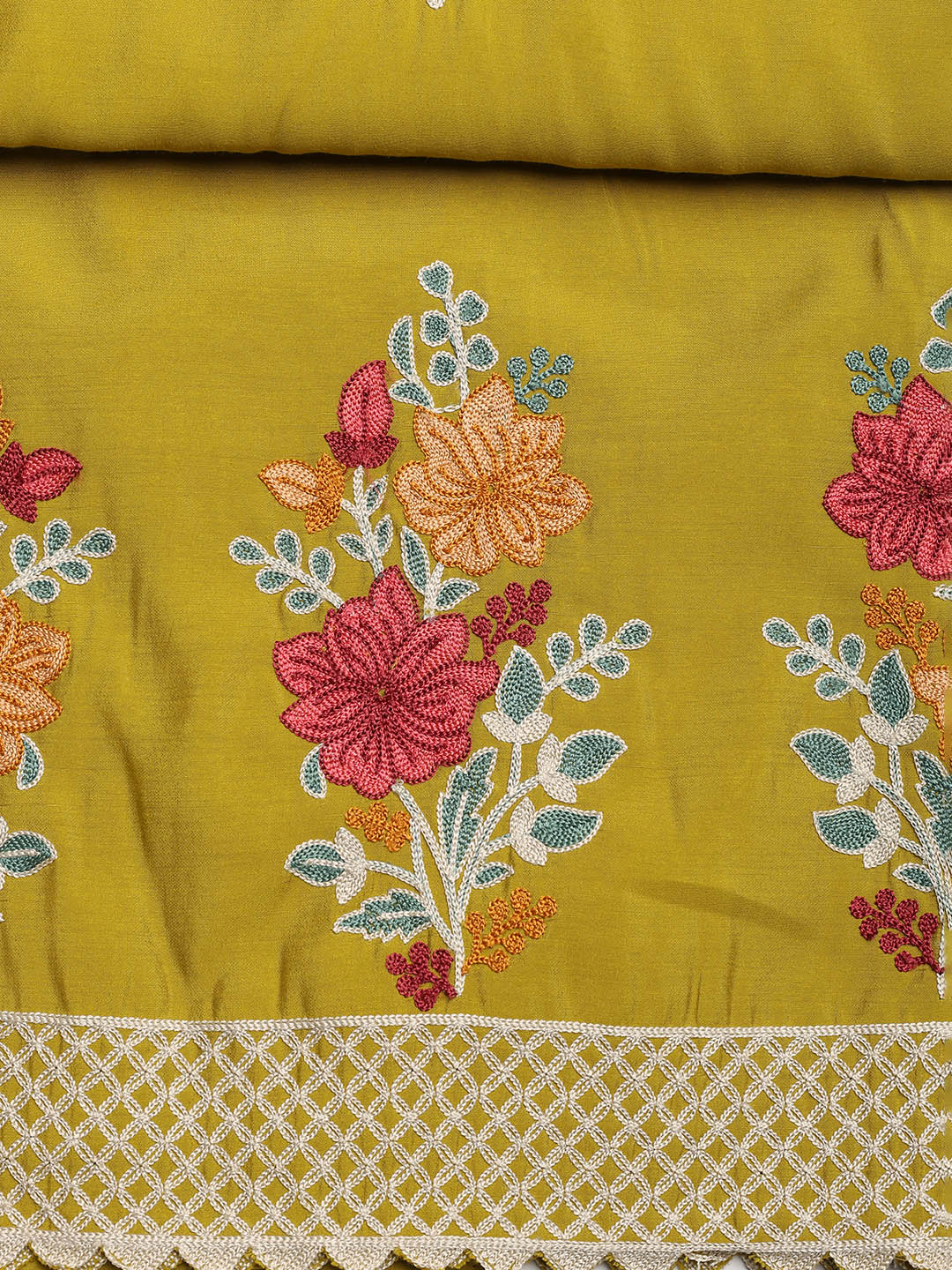 Embroidered Chanderi Unstitched Suit With Dupatta