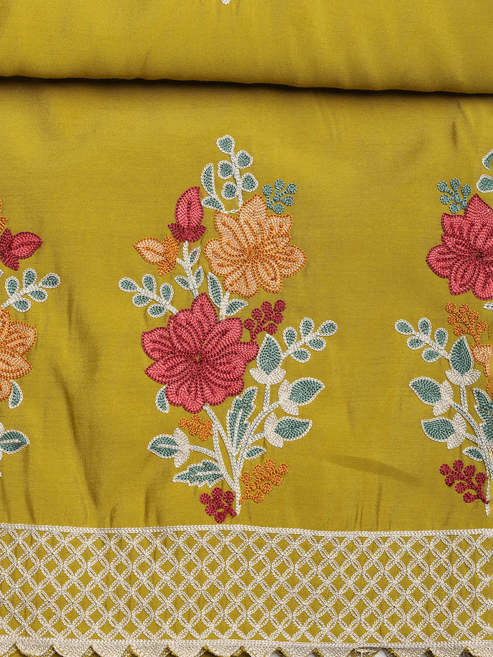 Embroidered Chanderi Unstitched Suit With Dupatta