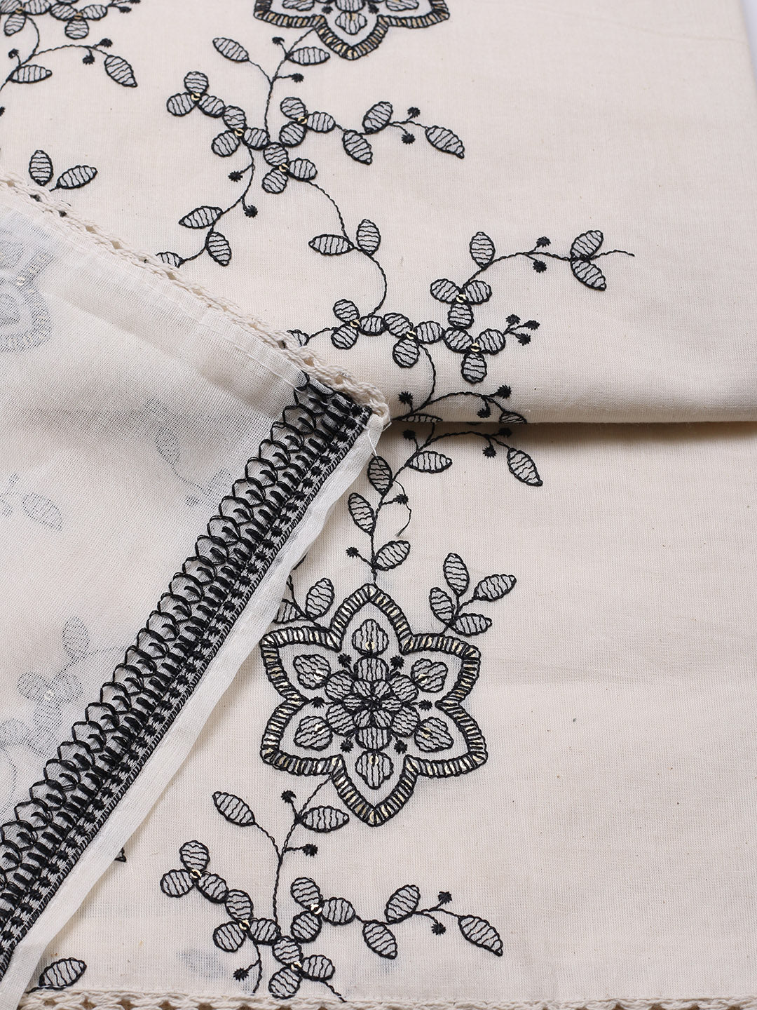Embroidered Cotton Blend Unstitched Suit With Pant &amp; Dupatta