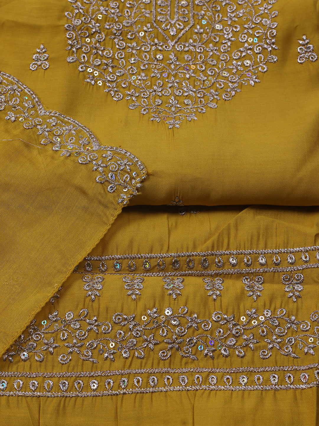 Neck Embroidered Chanderi Unstitched Suit With Dupatta
