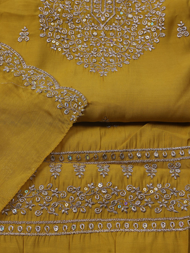 Neck Embroidered Chanderi Unstitched Suit With Dupatta