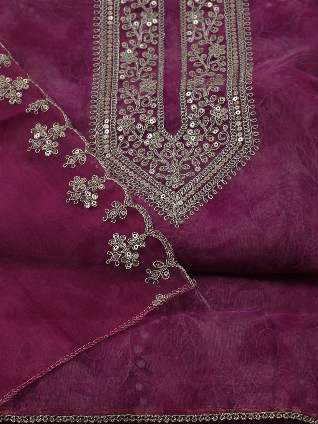 Neck Embroidered Organza Unstitched Suit With Dupatta