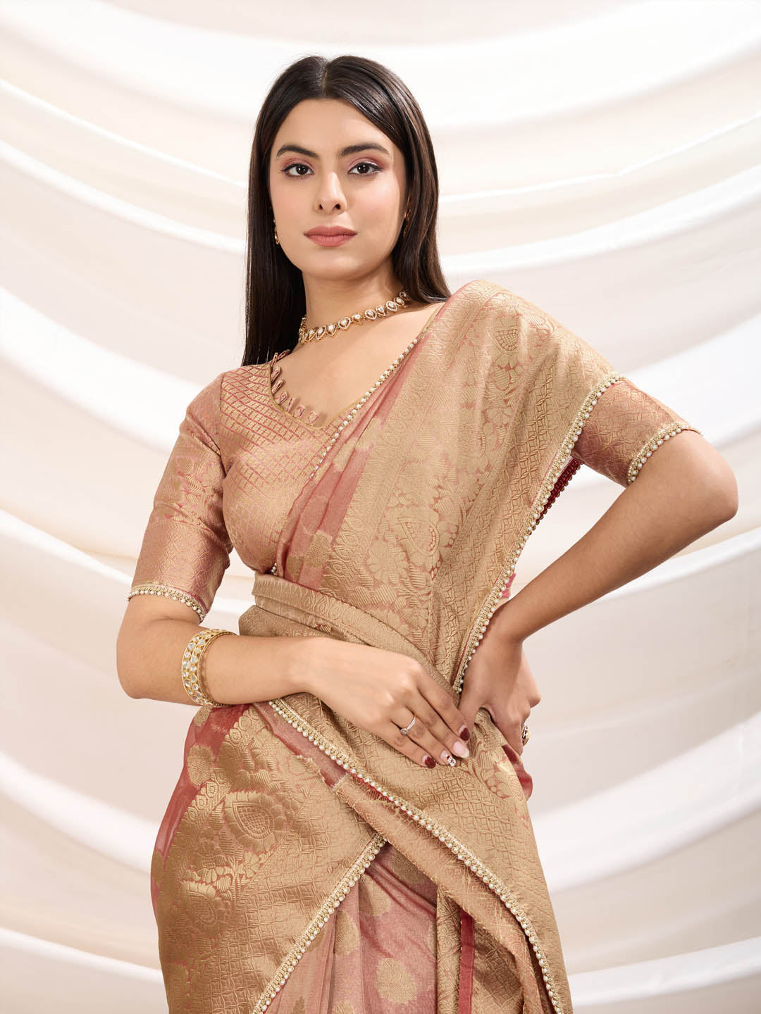 Zari Border Booti Woven Art Silk Saree