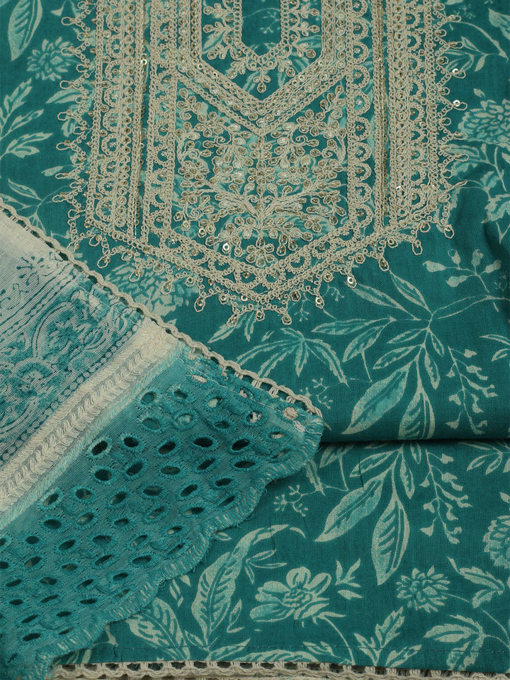 Printed Cotton Unstitched Suits Printed Suit With Pant &amp; Dupatta