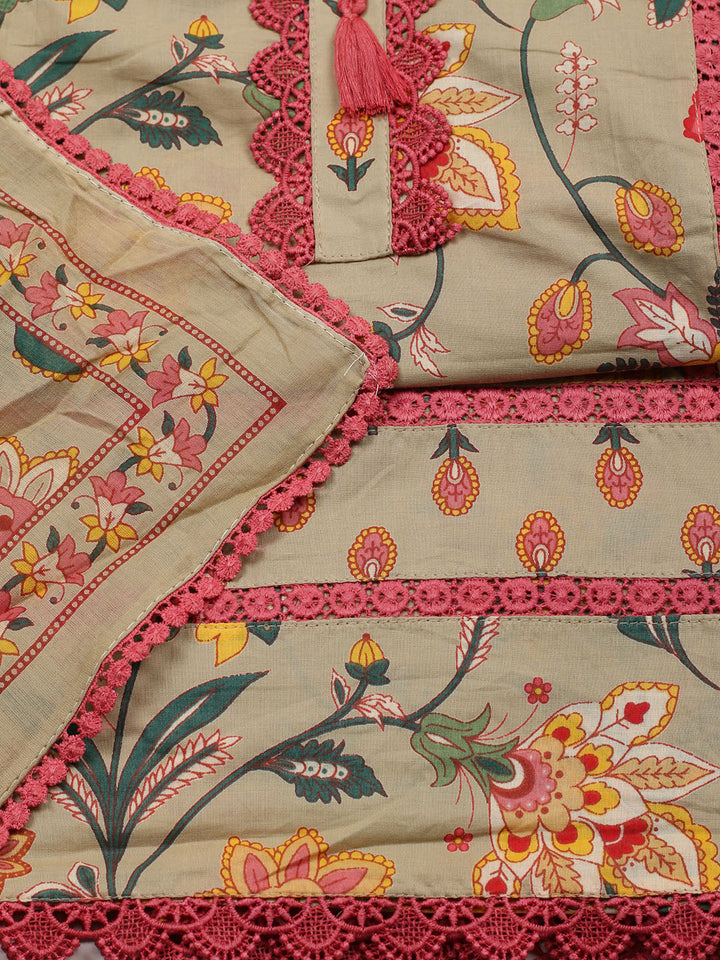 Embroidered Cotton Blend Unstitched Suit With Pant &amp; Dupatta