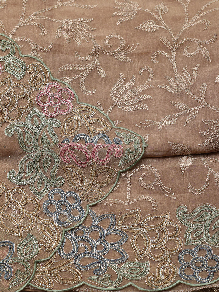 Embroidered Tissue Unstitched Suit With Pant &amp; Dupatta
