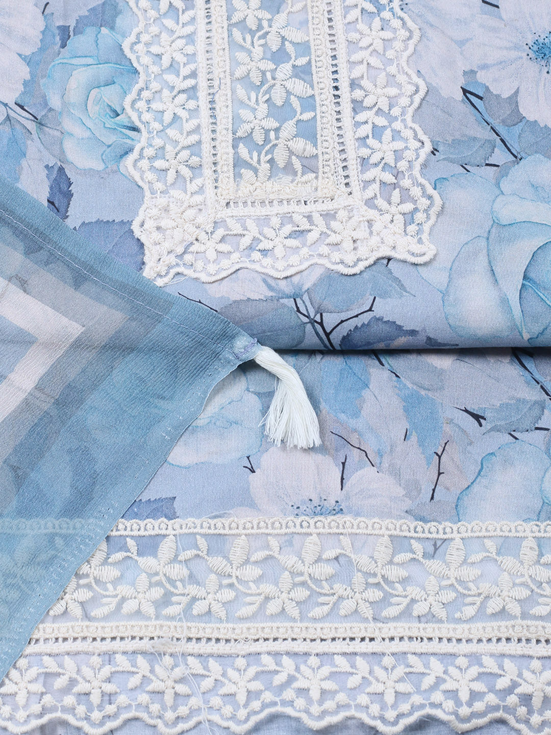 Plain Cotton Blend Unstitched Suit With Pant &amp; Dupatta