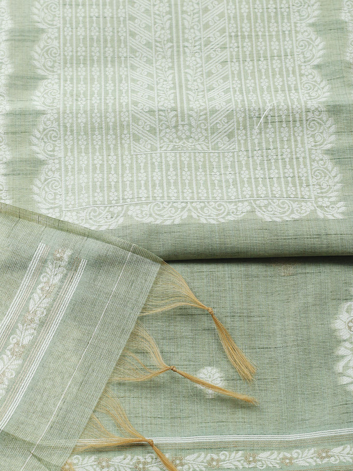 Printed Chanderi Unstitched Suit With Pant &amp; Dupatta