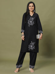 Resham Embroidery Cotton Blend Kurti With Pants