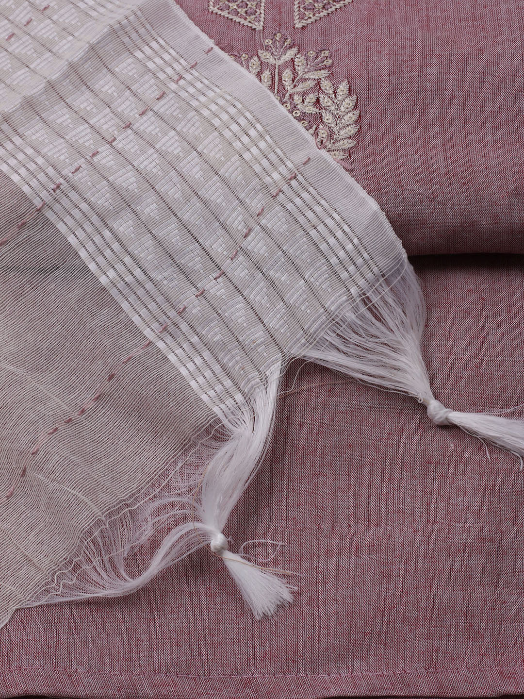 Neck Embroidered Cotton Blend Unstitched Suit With Dupatta