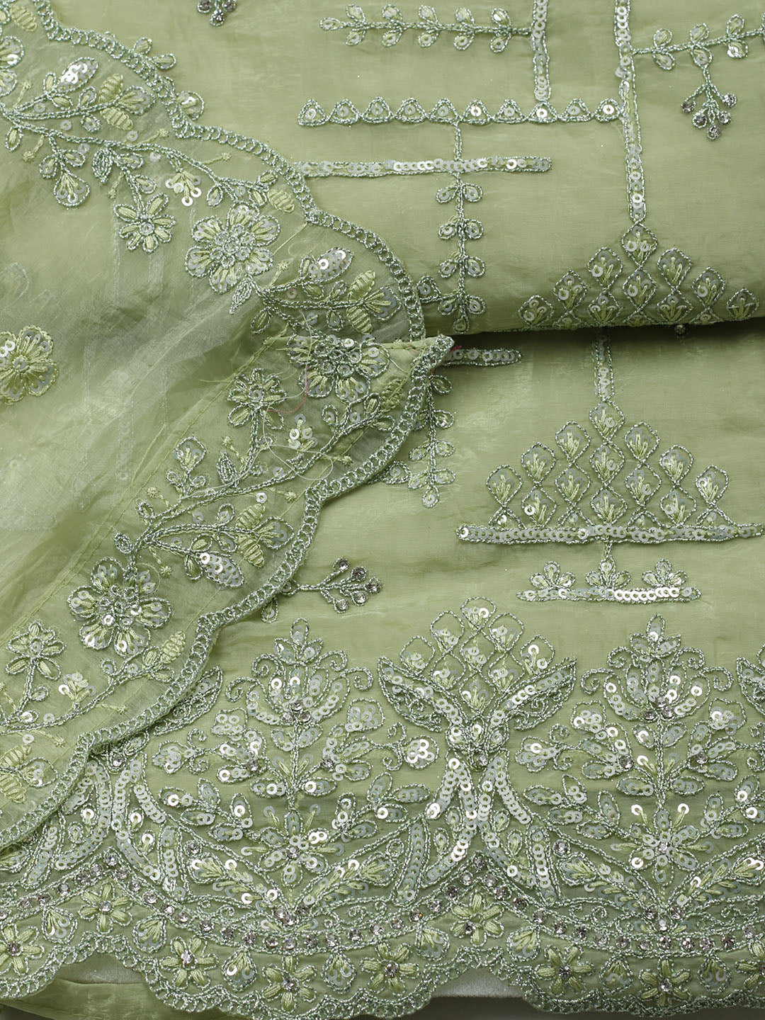 Embroidered Organza Unstitched Suit With Pant &amp; Dupatta