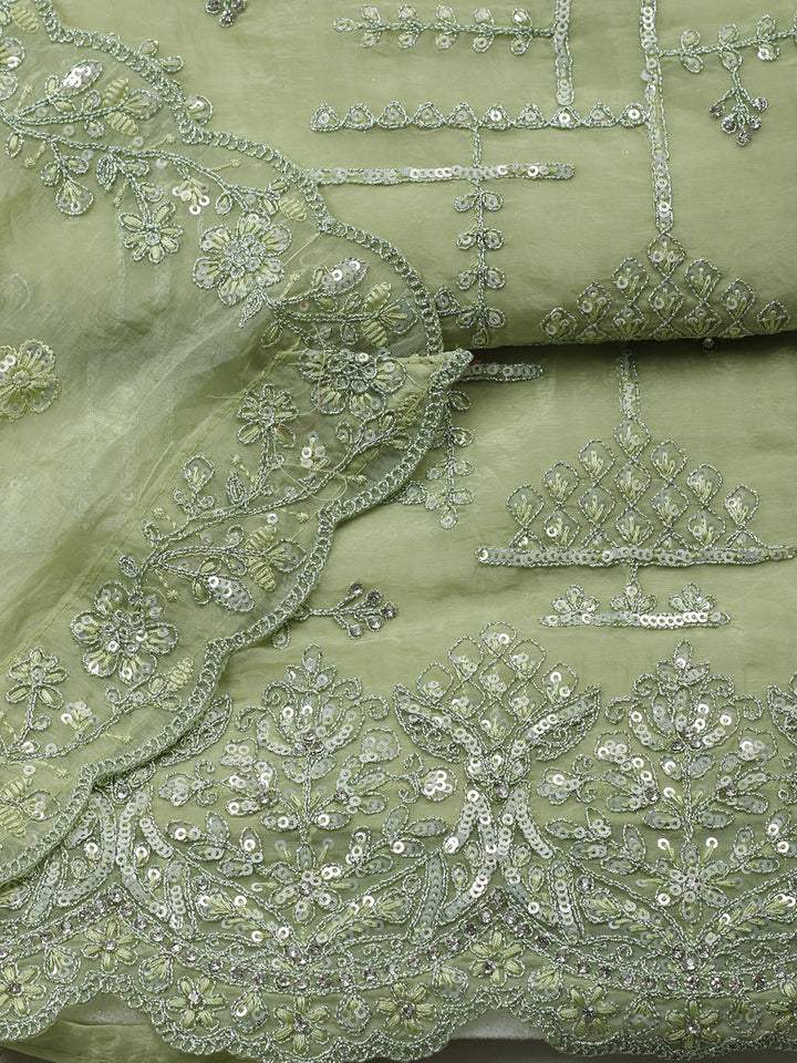 Embroidered Organza Unstitched Suit With Pant &amp; Dupatta