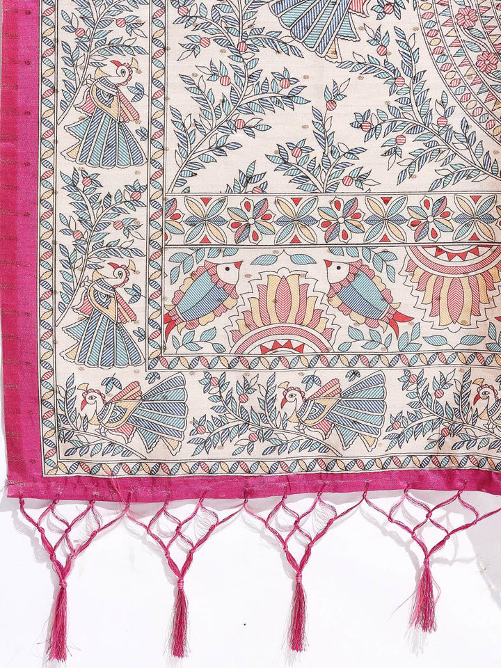 Printed Tussar Silk Saree