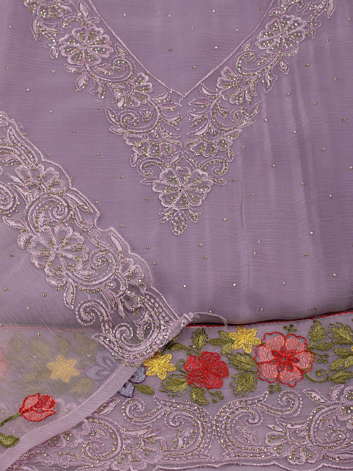 Embellished Organza Unstitched Suit With Pant &amp; Dupatta