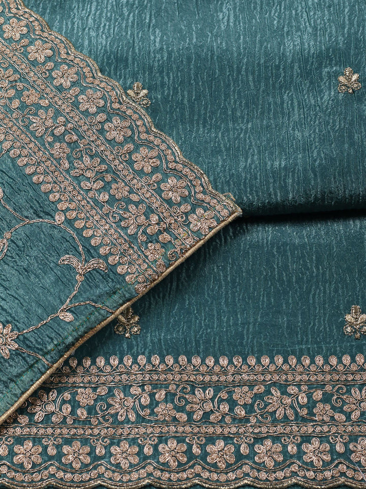 Woven Design Chanderi Unstitched Suit With Pant &amp; Dupatta