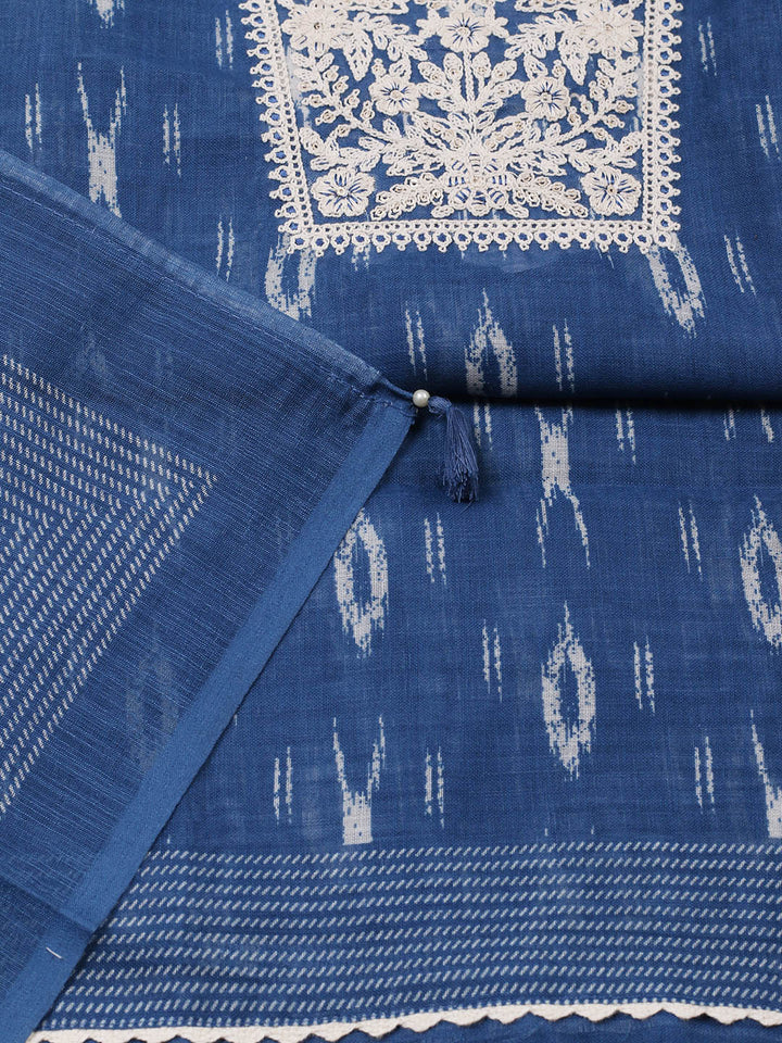 Embroidered Linen Blend Unstitched Suit With Pant &amp; Dupatta