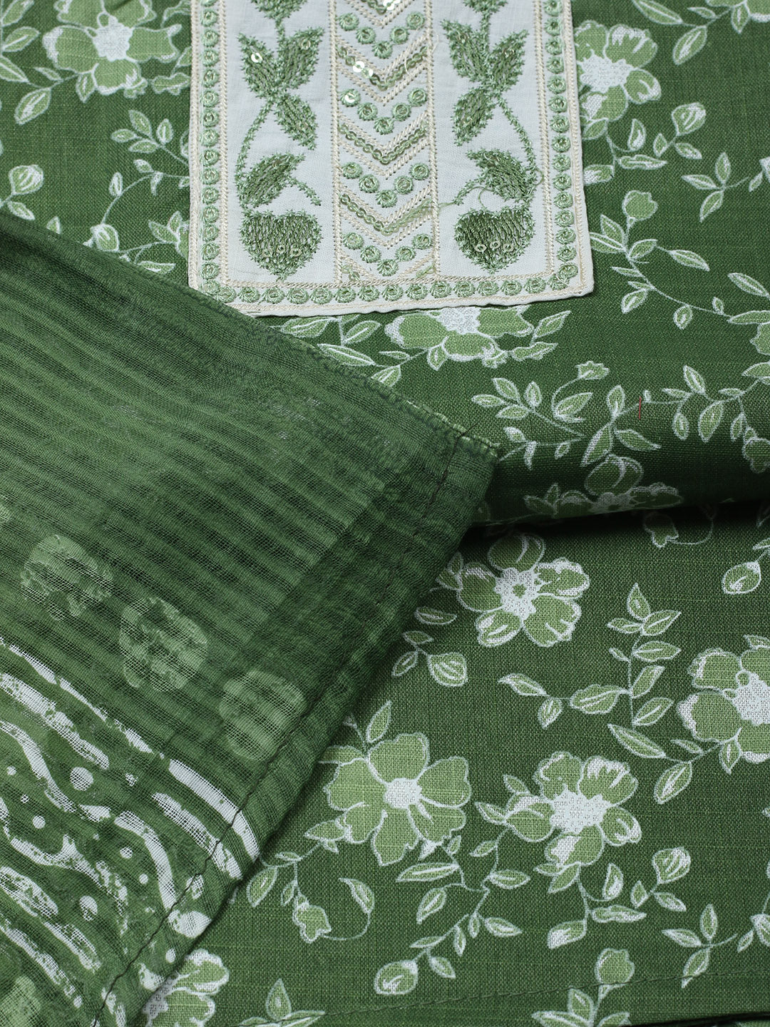 Printed Cotton Blend Unstitched Suit With Pant &amp; Dupatta