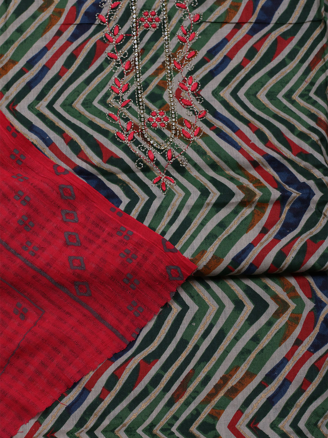 Embroidered Cotton Blend Unstitched Suit With Dupatta