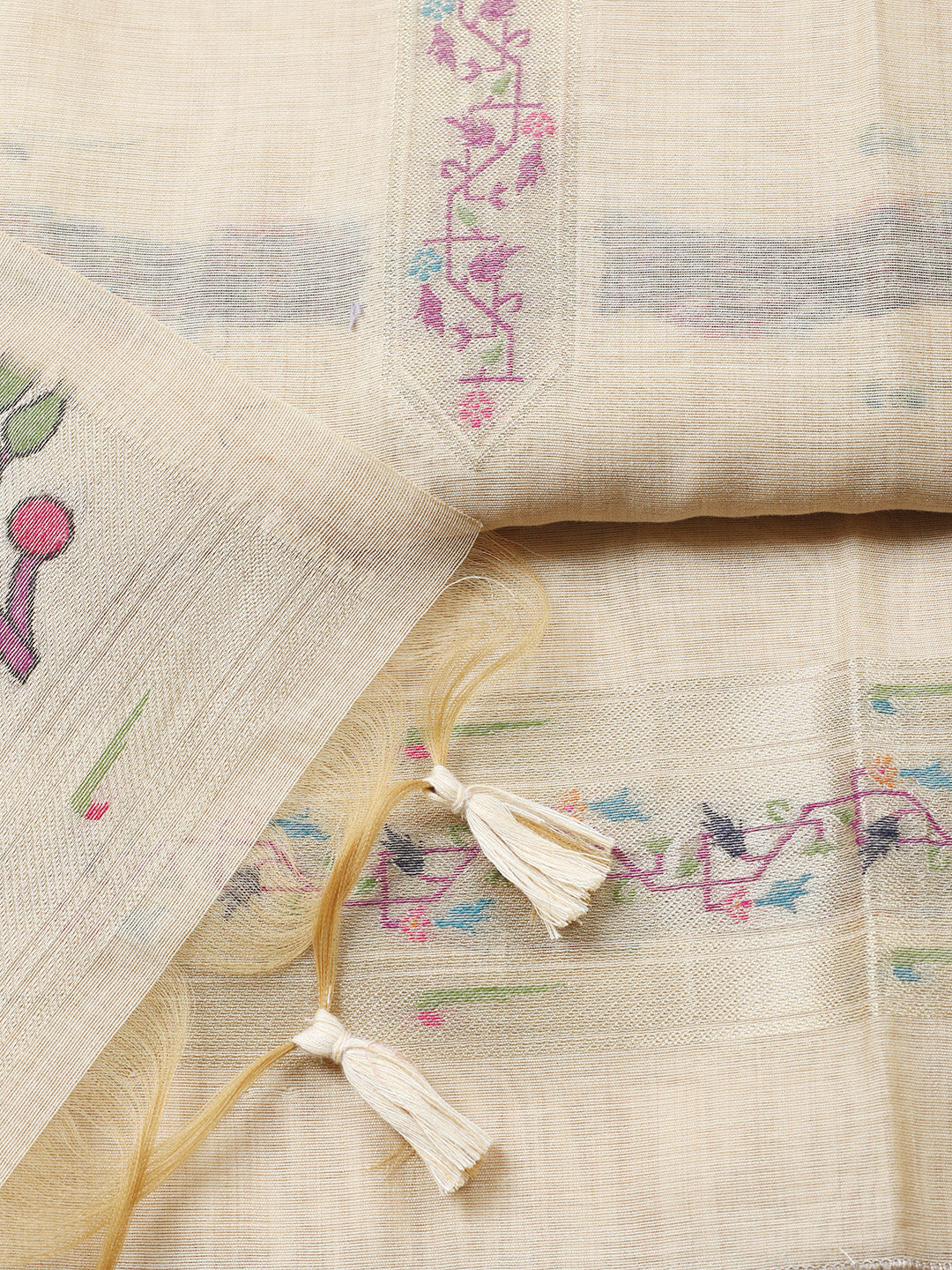 Embroidered Chanderi Unstitched Suit With Pant &amp; Dupatta