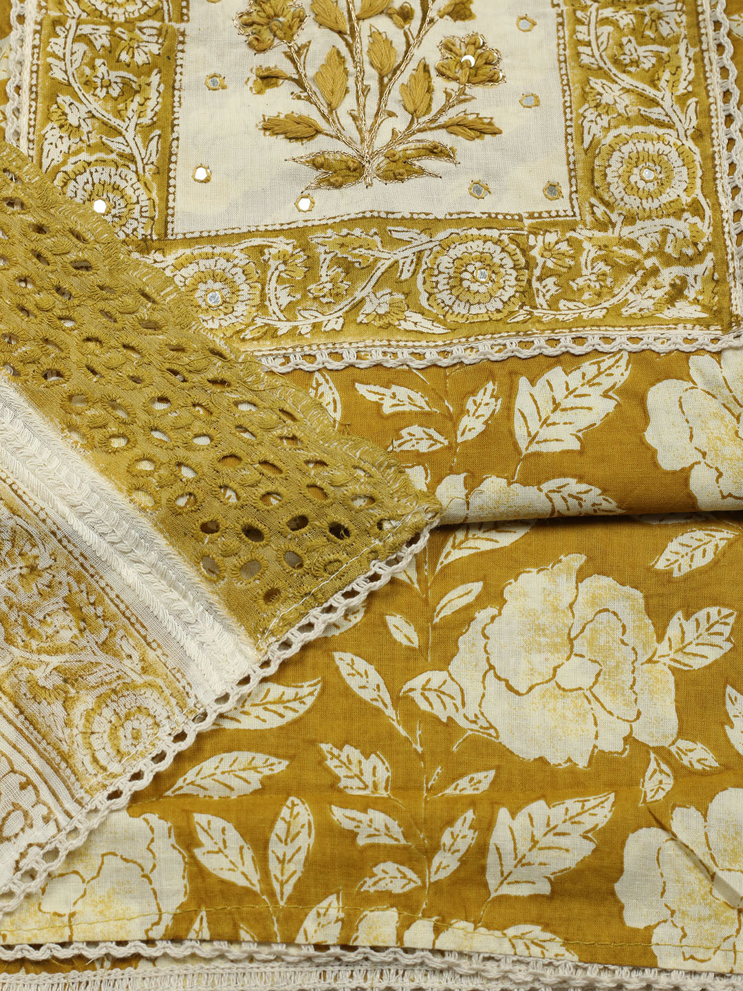 Printed Cotton Blend Unstitched Suit With Pant &amp; Dupatta