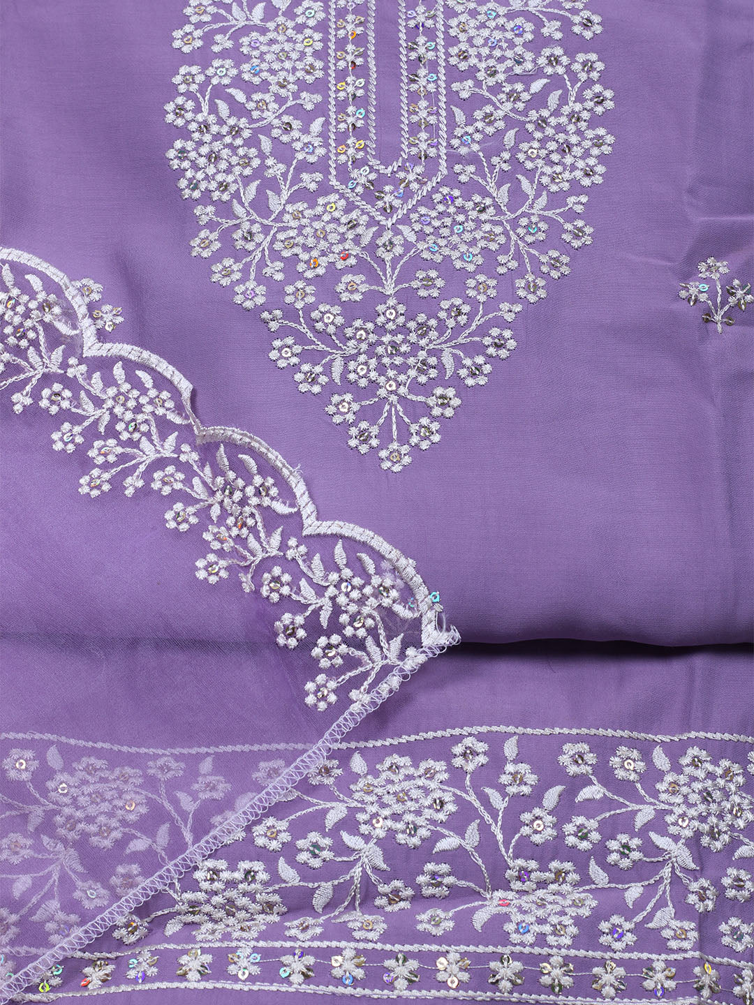 Embroidered Chanderi Unstitched Suit With Dupatta