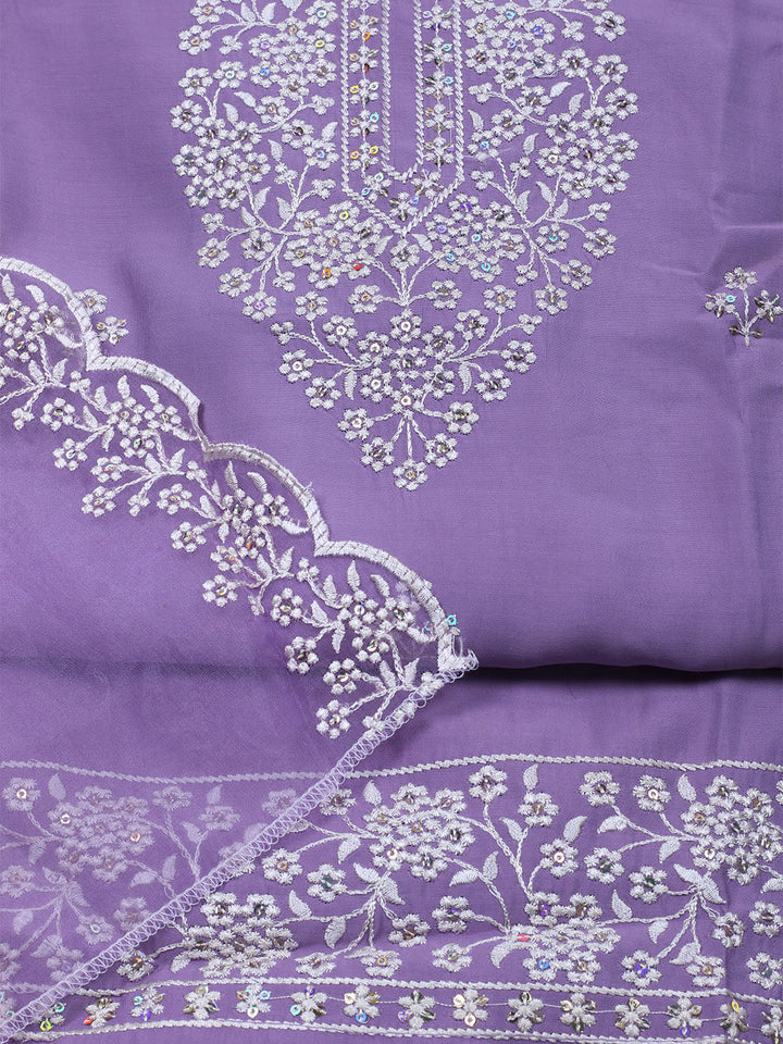 Embroidered Chanderi Unstitched Suit With Dupatta