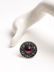 Pink Stone Oxidized Adjustable Ring