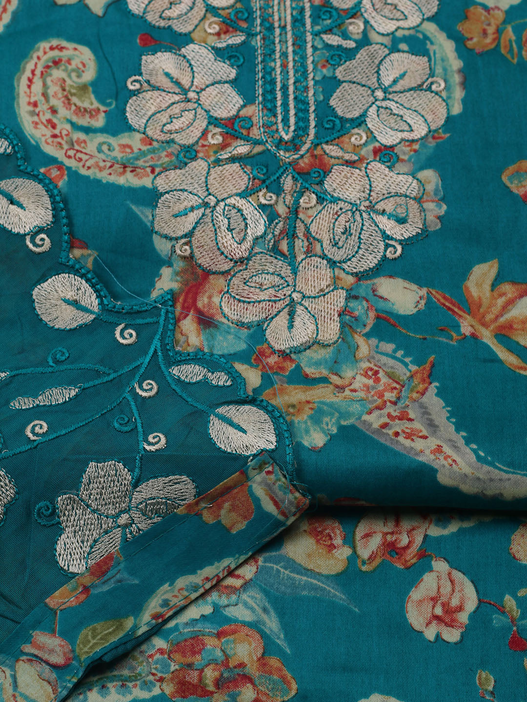 Neck Embroidered Cotton Blend Unstitched Suit With Dupatta