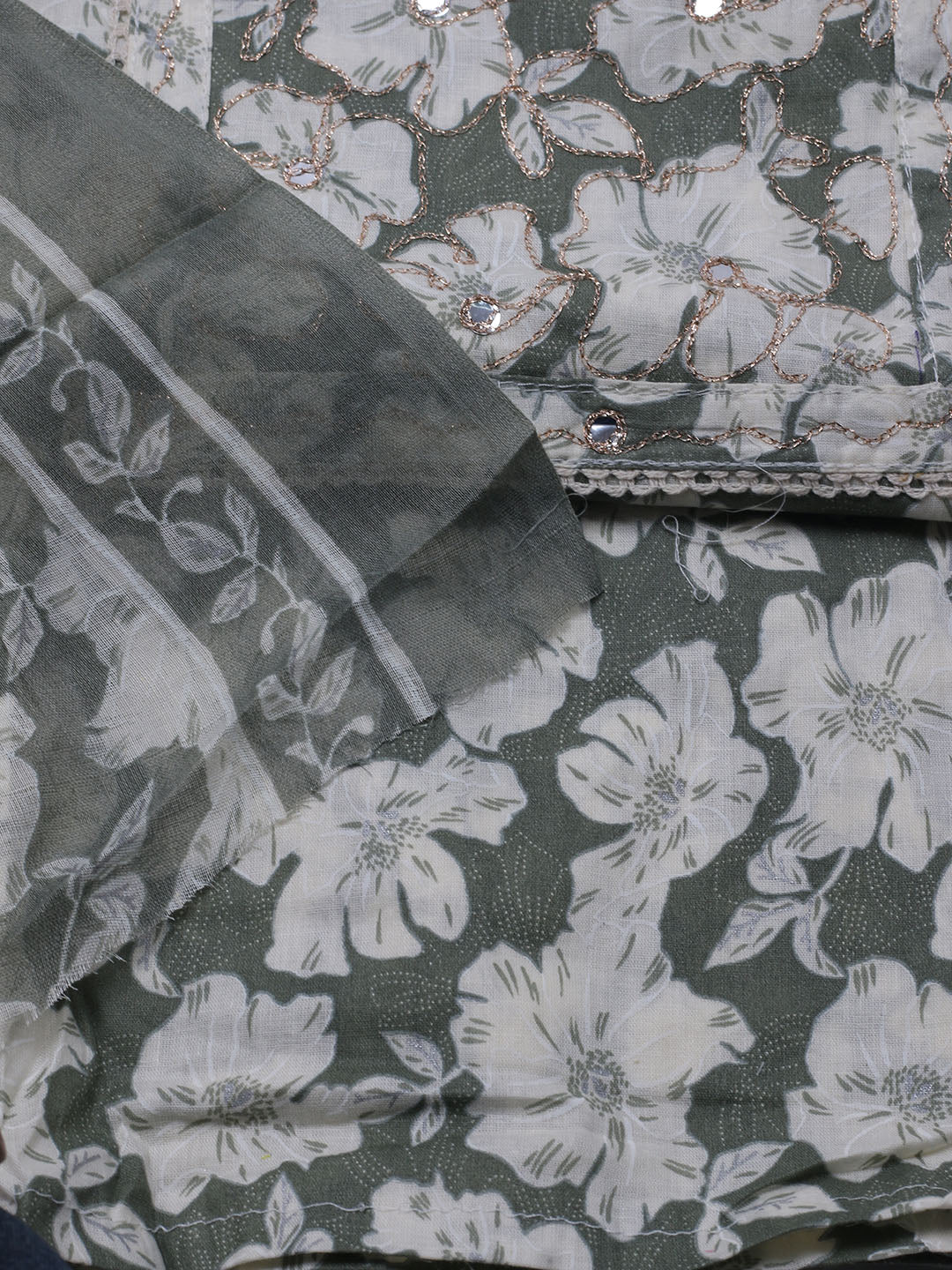 Printed Cotton Blend Unstitched Suit With Dupatta