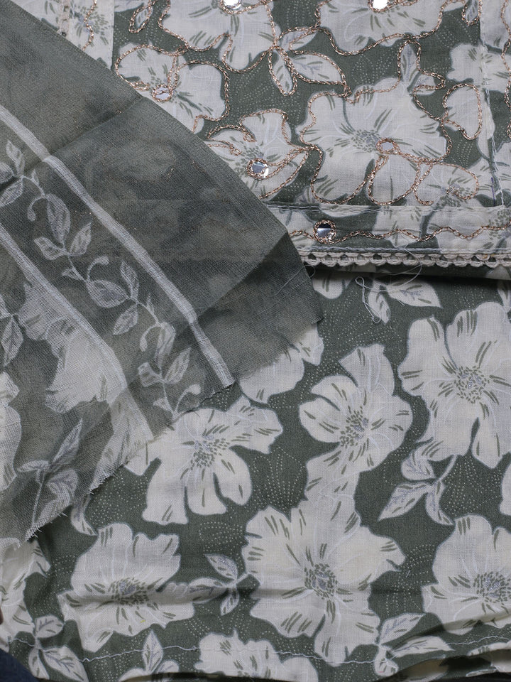 Printed Cotton Blend Unstitched Suit With Dupatta