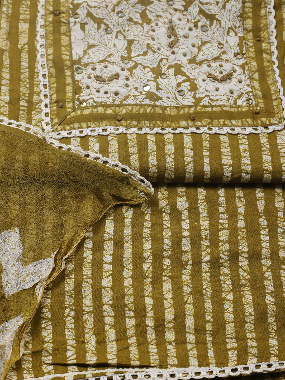 Embroidered Cotton Blend Unstitched Suit With Pant &amp; Dupatta