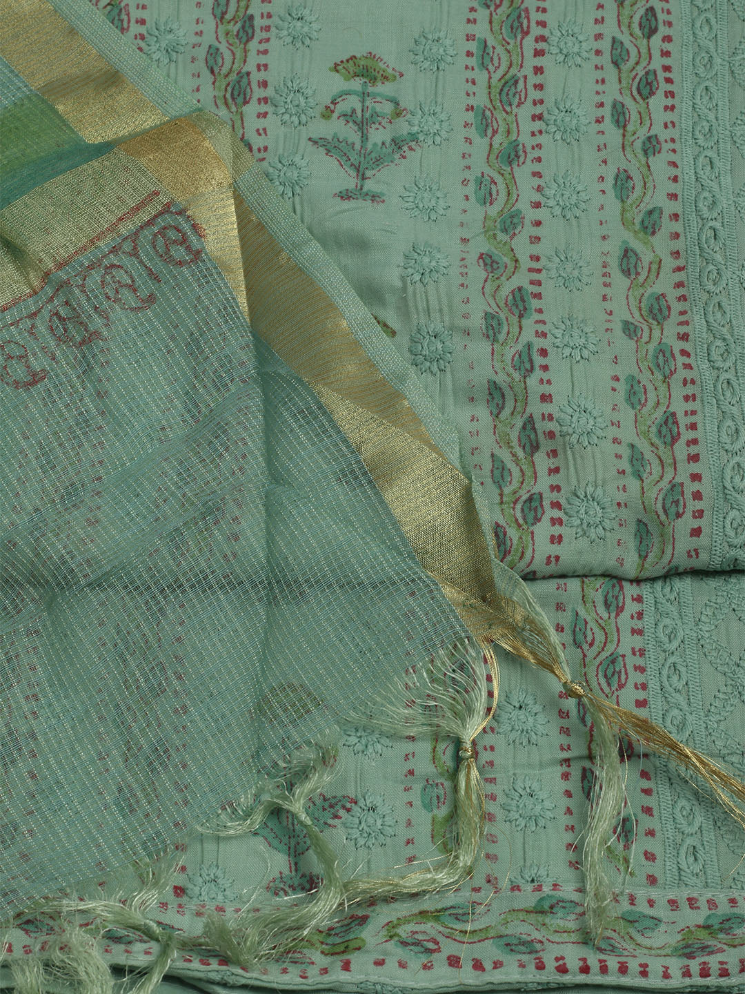 Printed Cotton Unstitched Suits Printed Suit With Pant &amp; Dupatta