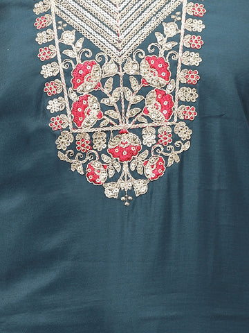 Neck Embroidered Chanderi Unstitched Suit Piece With Dupatta