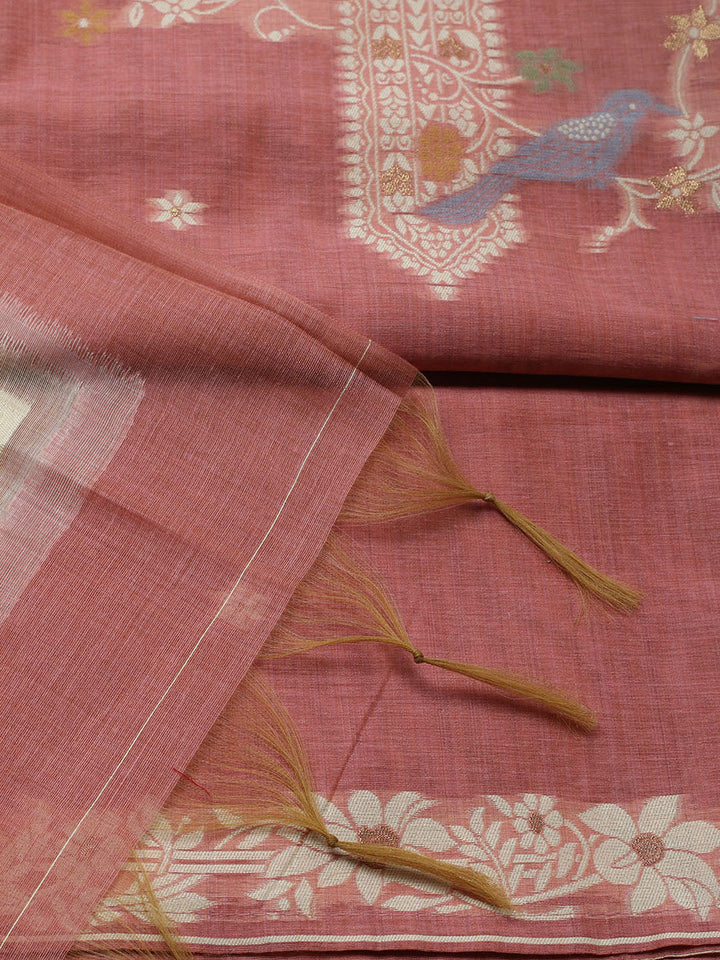 Printed Chanderi Unstitched Suit With Pant &amp; Dupatta