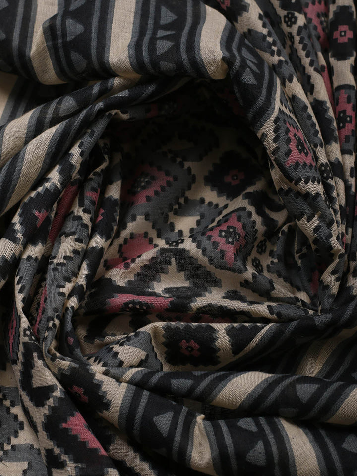 Printed Cotton Blend Unstitched Suit With Pant &amp; Dupatta