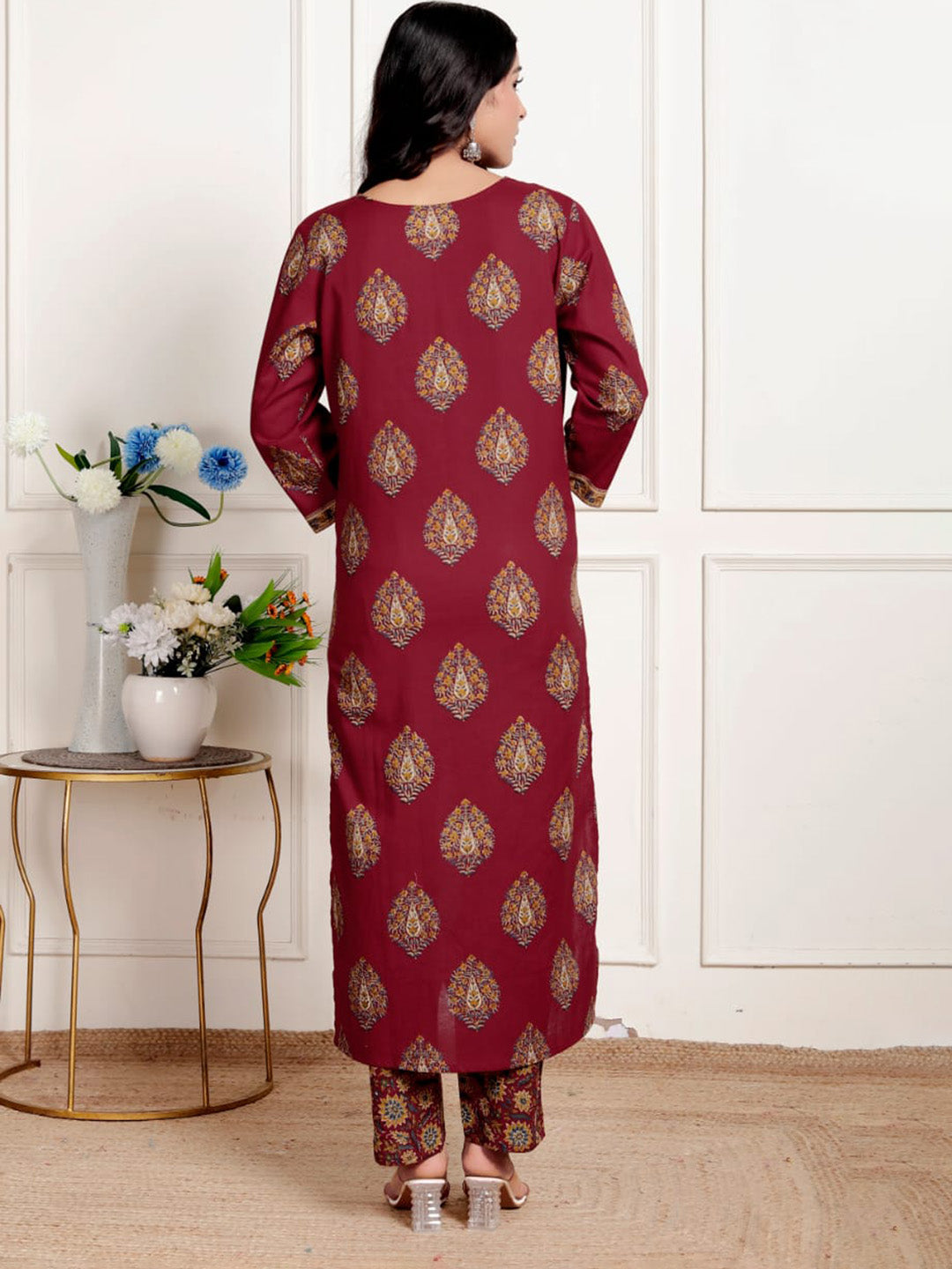 Printed Cotton Blend Kurta With Pants & Dupatta
