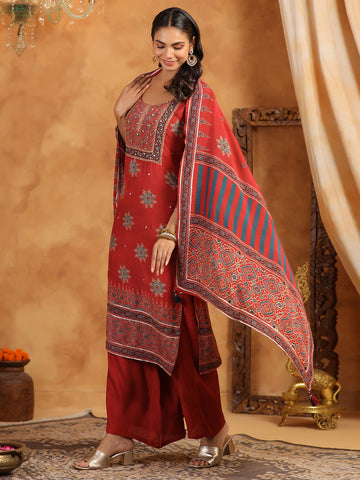 Printed Muslin Kurta With Pants & Dupatta