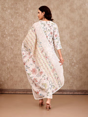 Neck Embroidery Cotton Blend Kurta With Pants & Dupatta