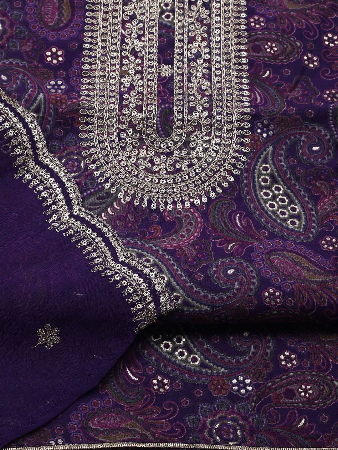 Neck Embroidered Cotton Blend Unstitched Suit With Dupatta