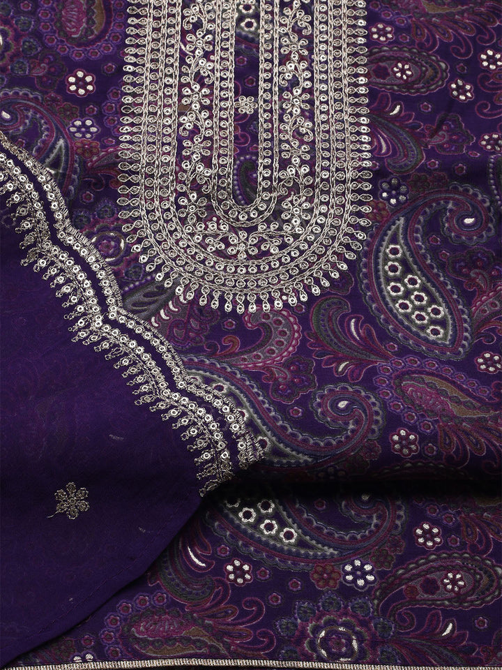 Neck Embroidered Cotton Blend Unstitched Suit With Dupatta